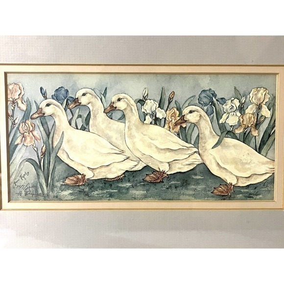 Grace Feyock Signed Gaggle Of‎ Geese #149/2000 Limited Edition Matted And Framed